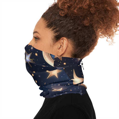 Cosmic Winter Neck Gaiter with Drawstring - Starry Night Design